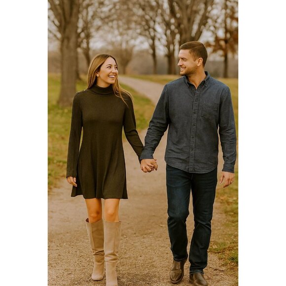 Market & Spruce Gracelynn Brown Ribbed Turtleneck Long Sleeve Dress NWT Sz Small - Picture 1 of 10